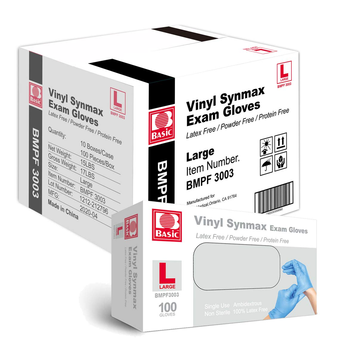 Basic Medical 4-mil blue latex-free powder-free Synmax Exam Gloves  - Large